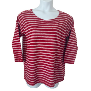 Madewell Red and White Boxy 3/4 Sleeve Scoop Neck Top SKU0294